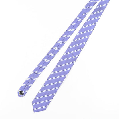 Mens Frank Rostron Purple Striped 100 Designer Tie