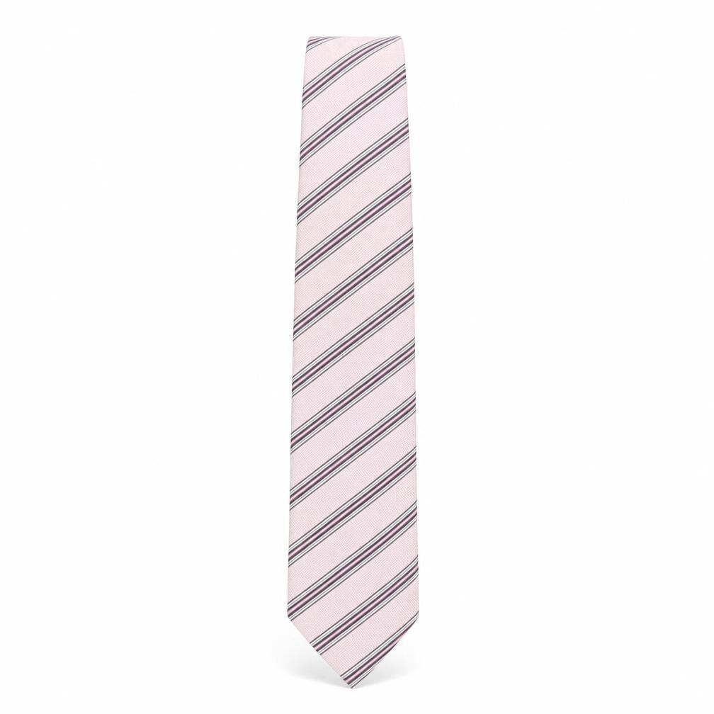 Mens Marks and Spencer Pink Striped 100% Silk  Tie