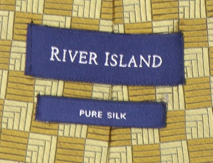 River Island Gold Men's Silk Tie in Plaid Pattern