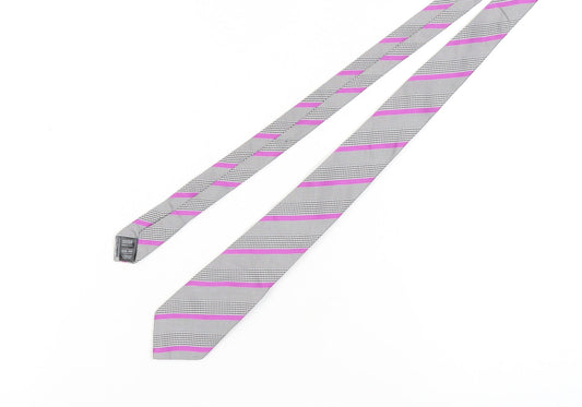 Marks and Spencer Men's Grey Striped Slim Silk Tie
