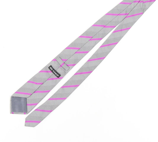 Marks and Spencer Men's Grey Striped Slim Silk Tie