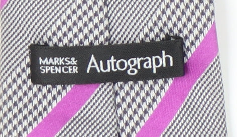 Marks and Spencer Men's Grey Striped Slim Silk Tie