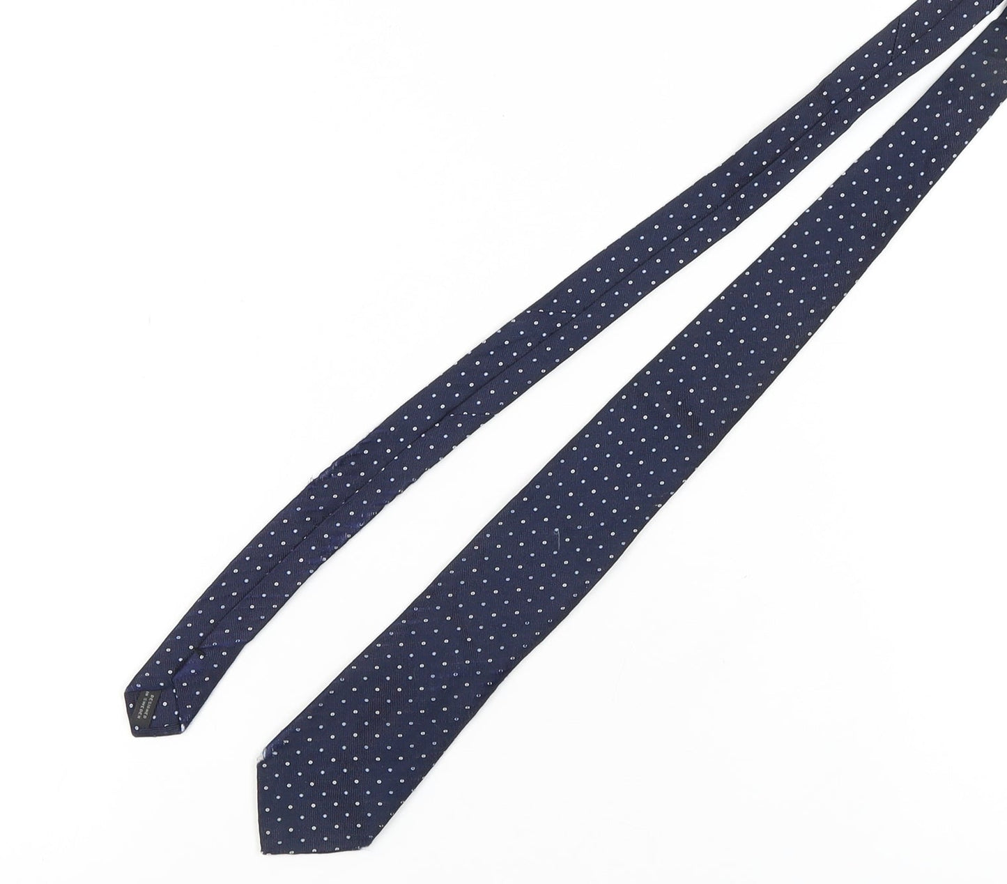 Mens Frank Rostron Blue Polka Dot 100% Silk Slim Tie
