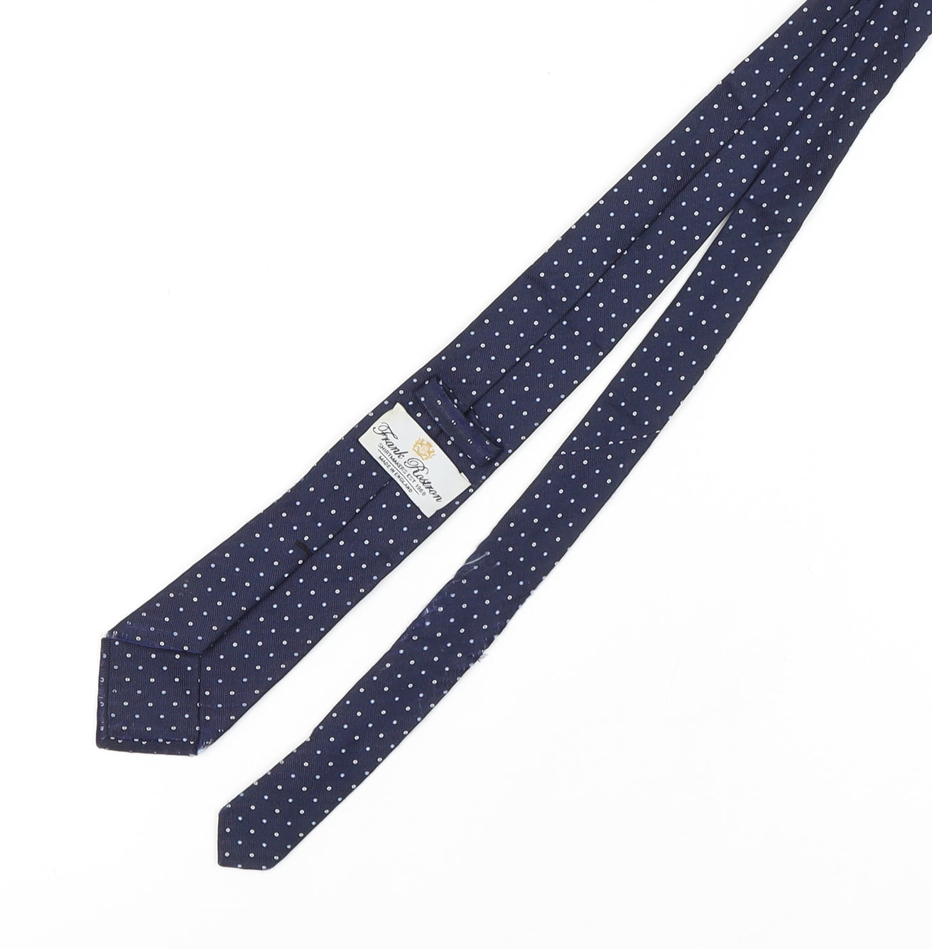 Mens Frank Rostron Blue Polka Dot 100% Silk Slim Tie