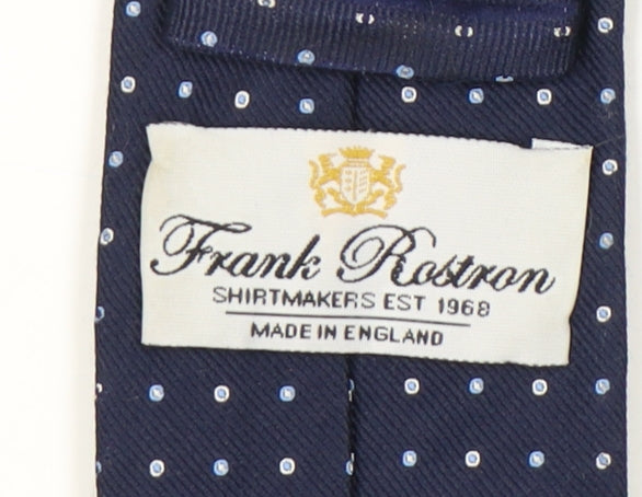 Mens Frank Rostron Blue Polka Dot 100% Silk Slim Tie