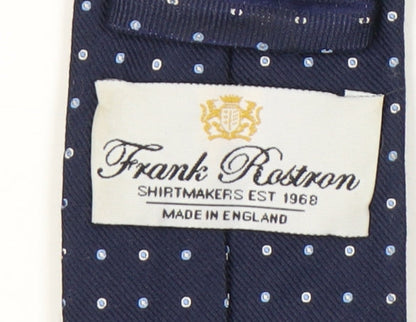 Mens Frank Rostron Blue Polka Dot 100% Silk Slim Tie