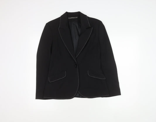 River Island Women's Black Blazer Size 10, Lined, One-Button