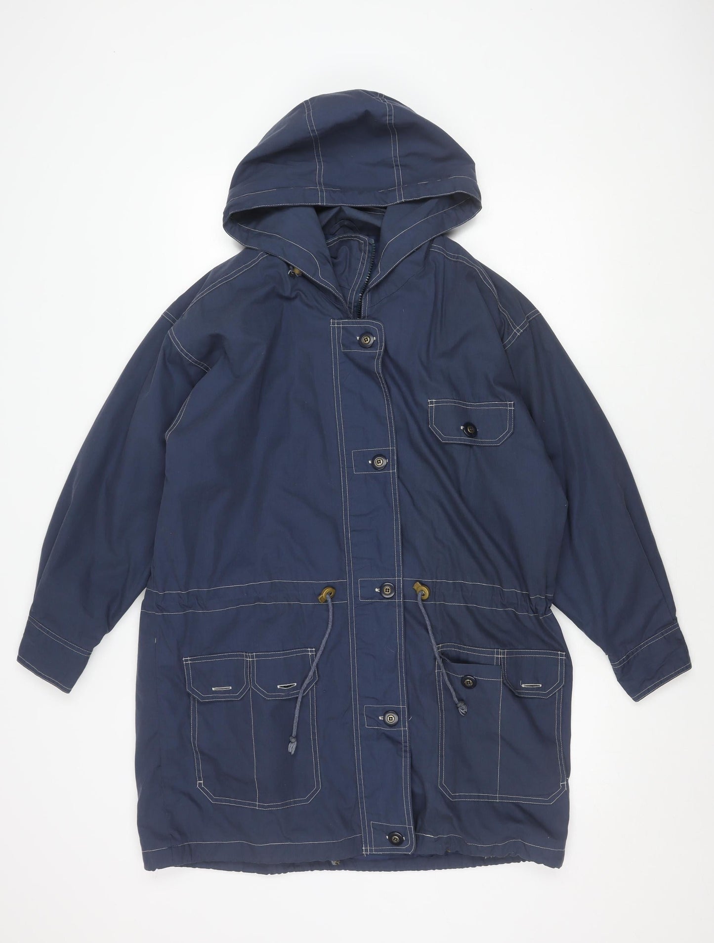 Jordanna Women's Blue Long Coat Size 14, Hooded Casual