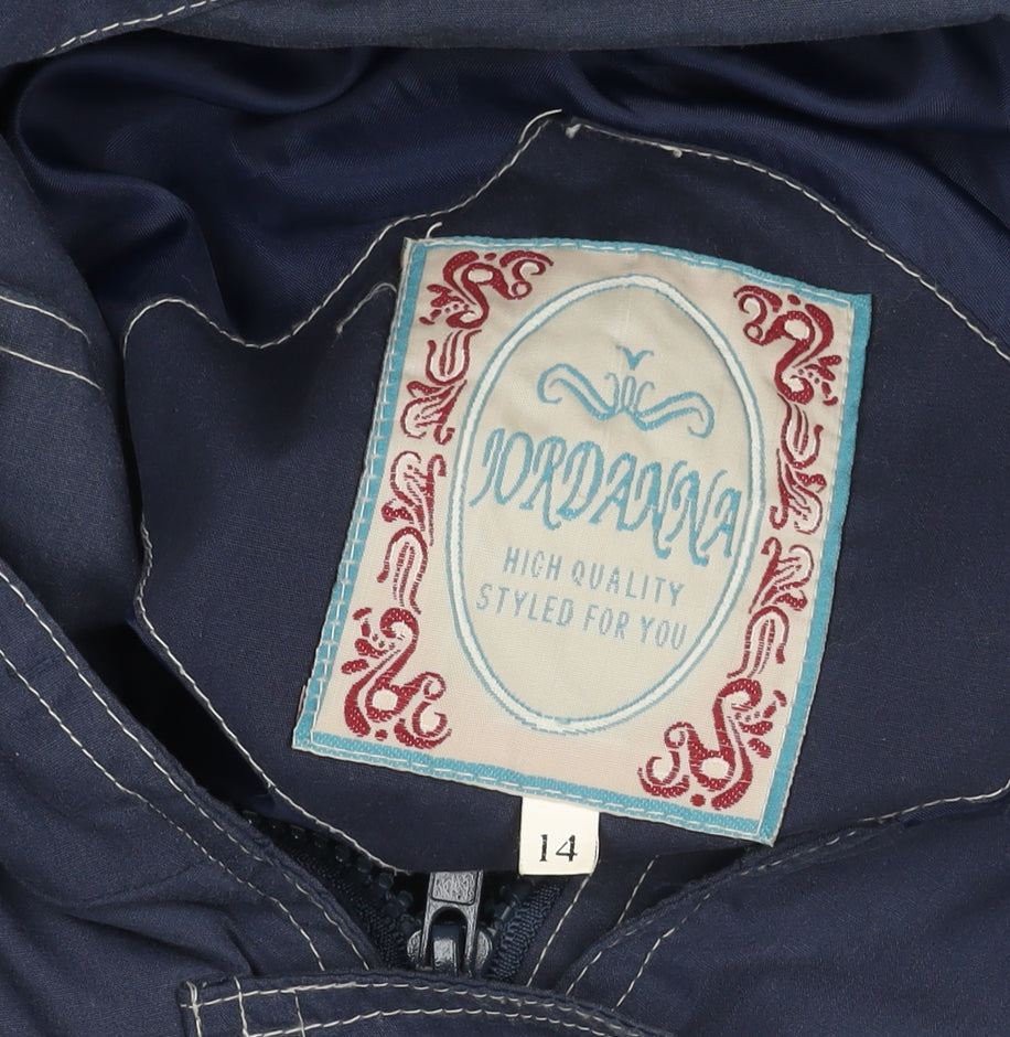 Jordanna Women's Blue Long Coat Size 14, Hooded Casual