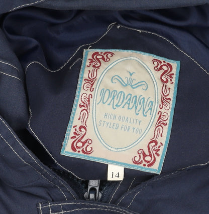 Jordanna Women's Blue Long Coat Size 14, Hooded Casual