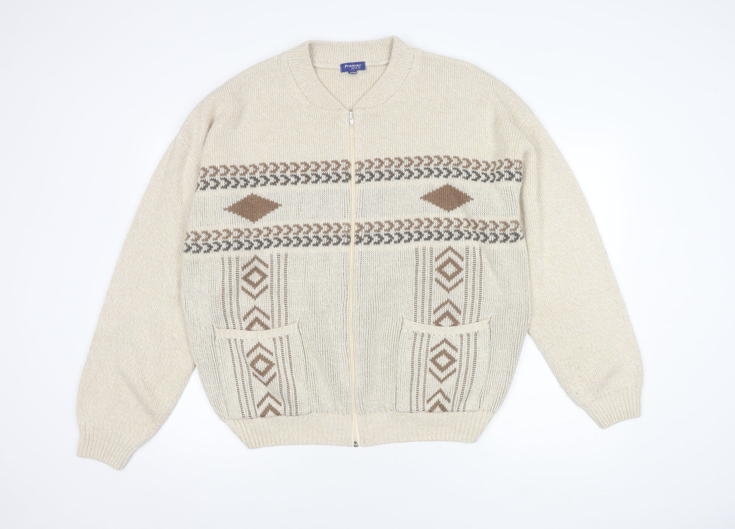 Premier Man Beige XL Full Zip Men's Jumper Aztec