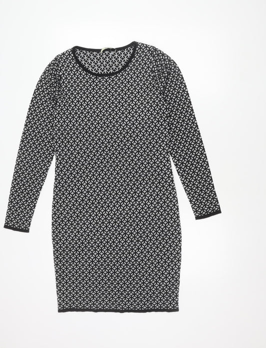 Oasis Women's Black Geometric Knit Shift Dress S