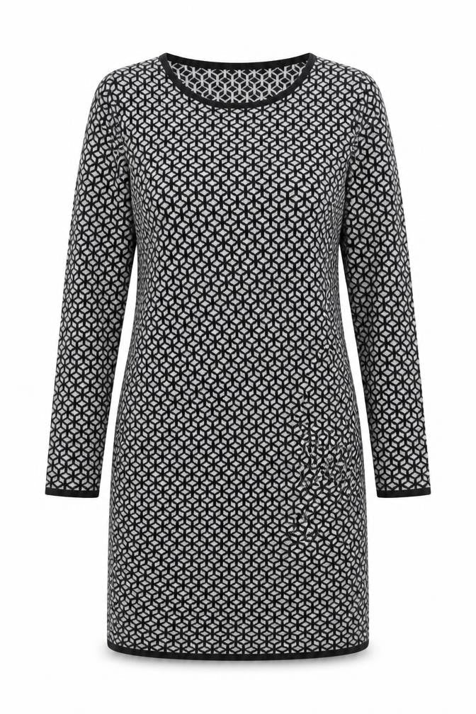 Oasis Women's Black Geometric Knit Shift Dress S