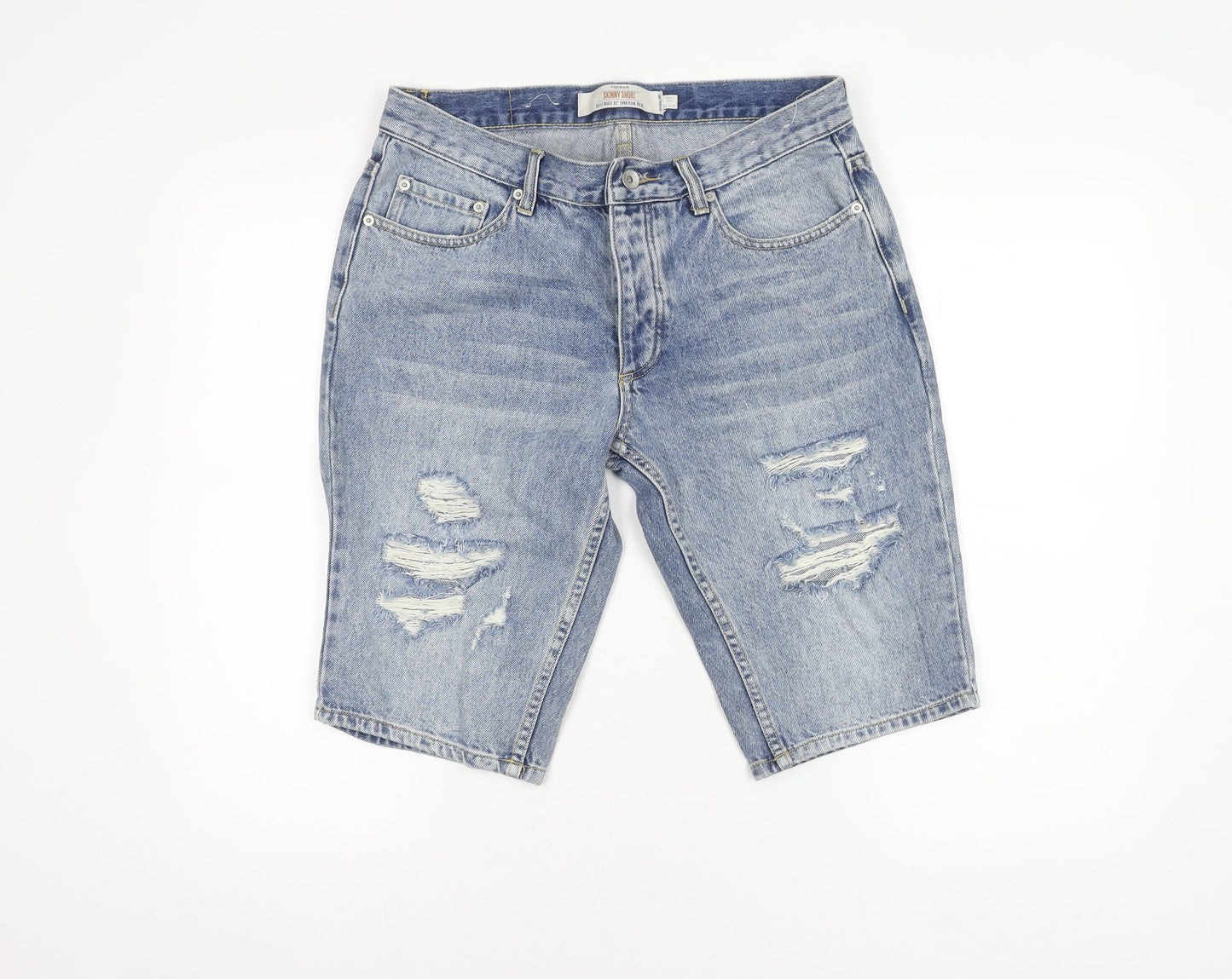 Topman Men's Blue Denim Distressed Slim Shorts 32