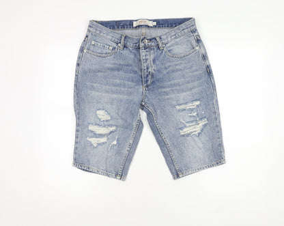 Topman Men's Blue Denim Distressed Slim Shorts 32