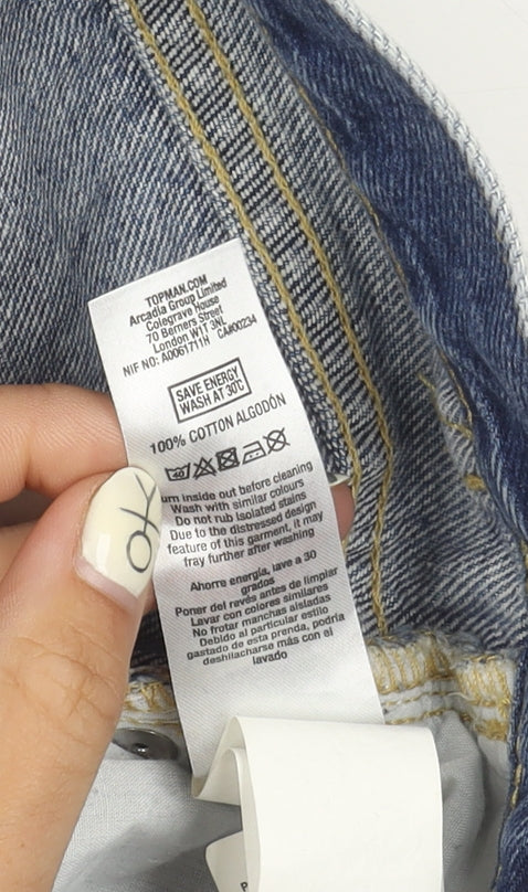 Topman Men's Blue Denim Distressed Slim Shorts 32