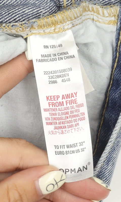 Topman Men's Blue Denim Distressed Slim Shorts 32