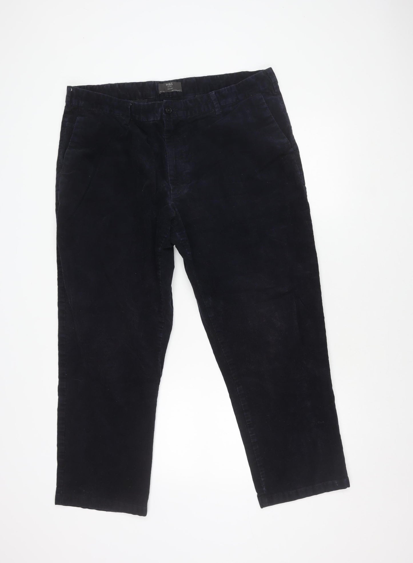 Marks and Spencer Men's Blue Regular Fit Trousers 42