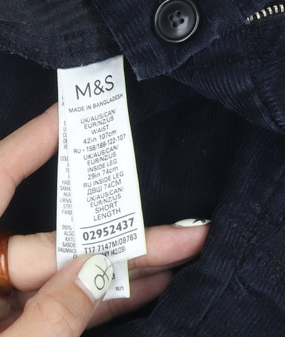 Marks and Spencer Men's Blue Regular Fit Trousers 42