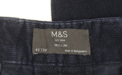 Marks and Spencer Men's Blue Regular Fit Trousers 42