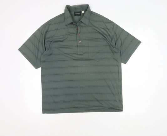 Canda Men's Green Striped Polo Shirt M