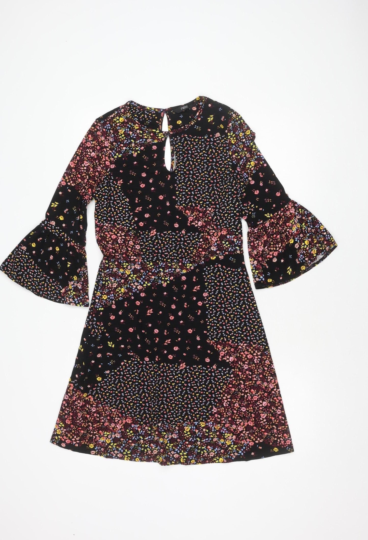 Next Women's Black Floral Dress Size 6 Long Sleeve