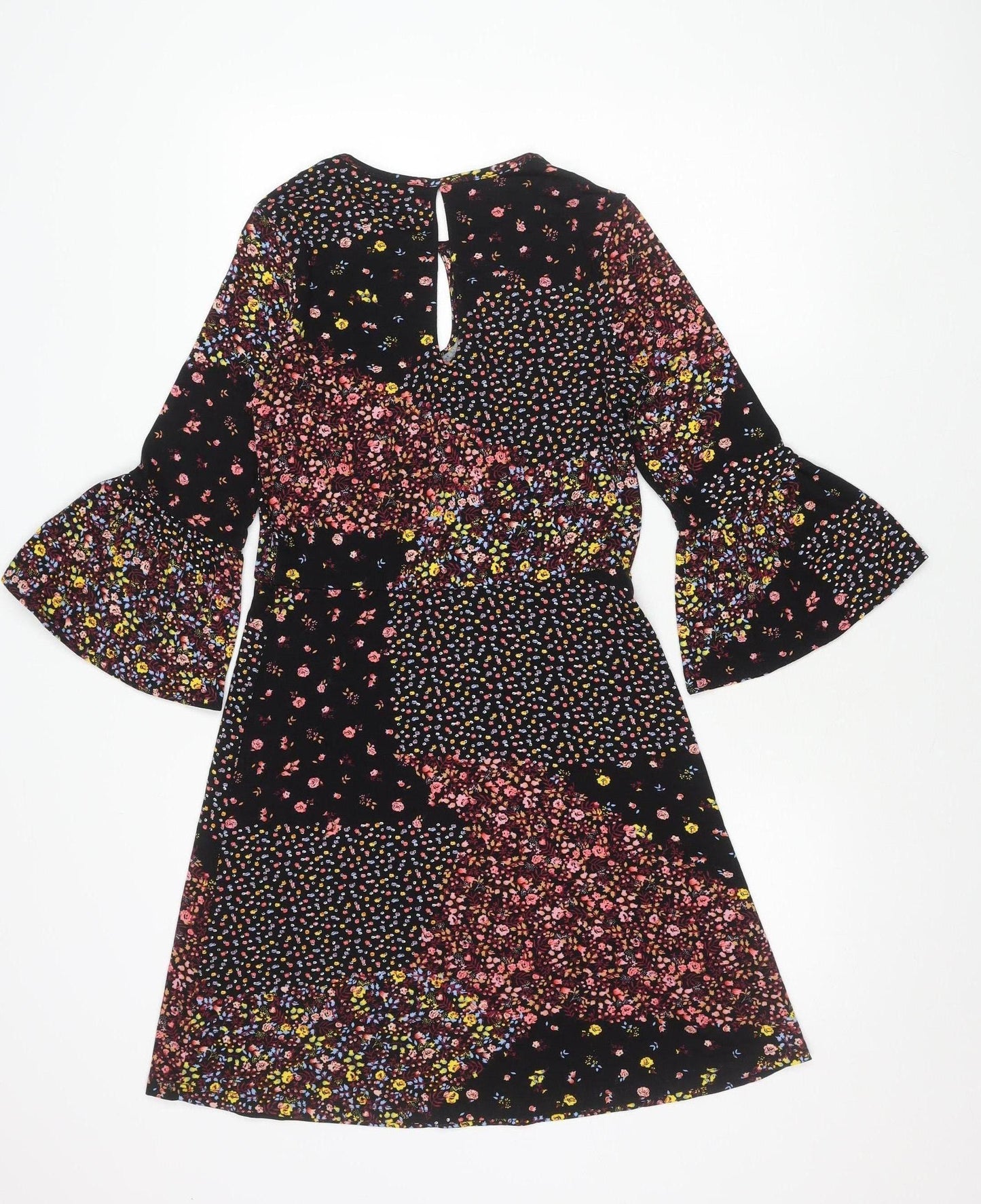 Next Women's Black Floral Dress Size 6 Long Sleeve