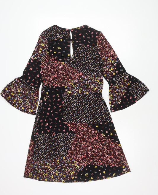 Next Women's Black Floral Dress Size 6 Long Sleeve