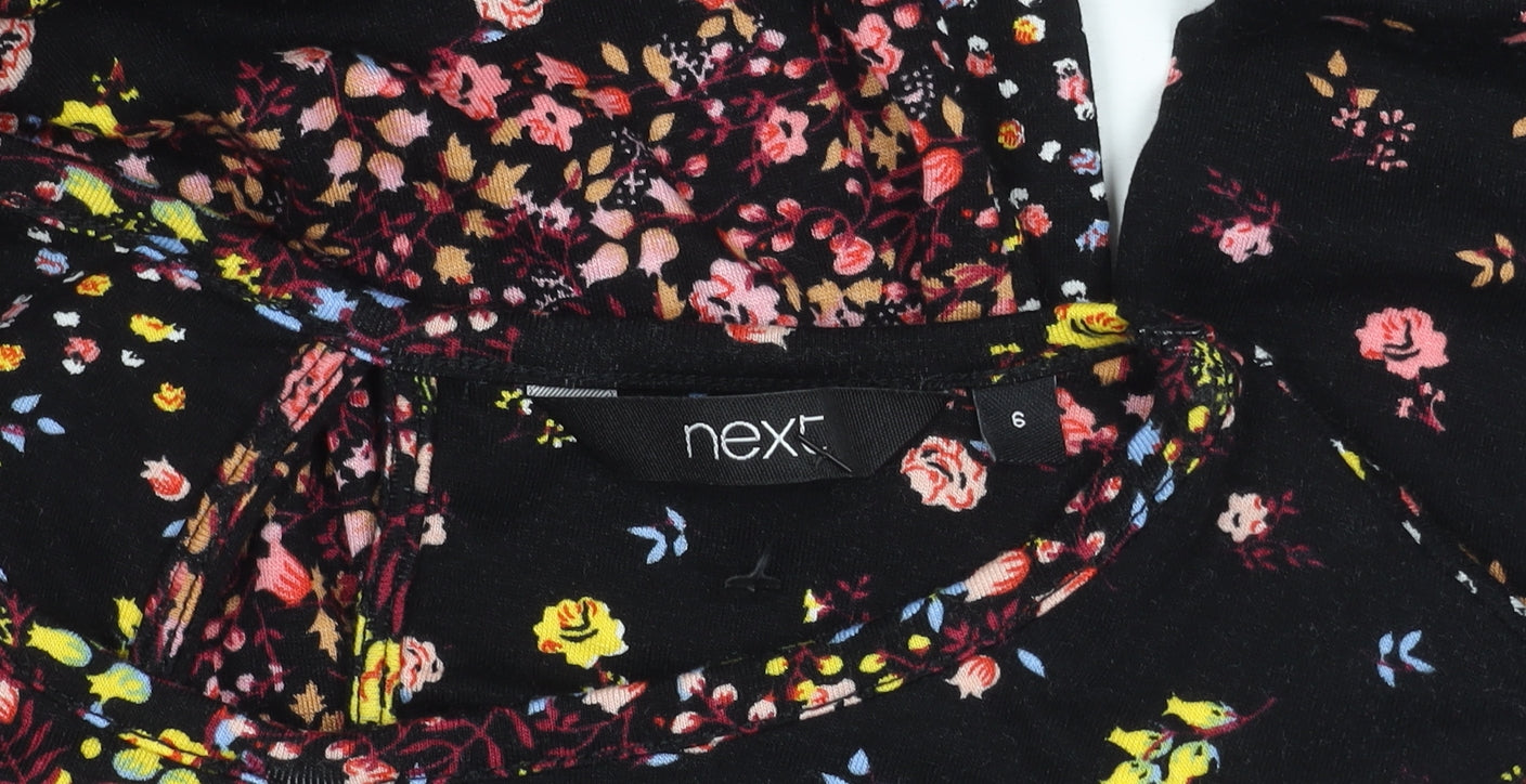 Next Women's Black Floral Dress Size 6 Long Sleeve