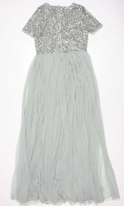 Maya Deluxe Grey Maxi Dress Women Sequin Long Party