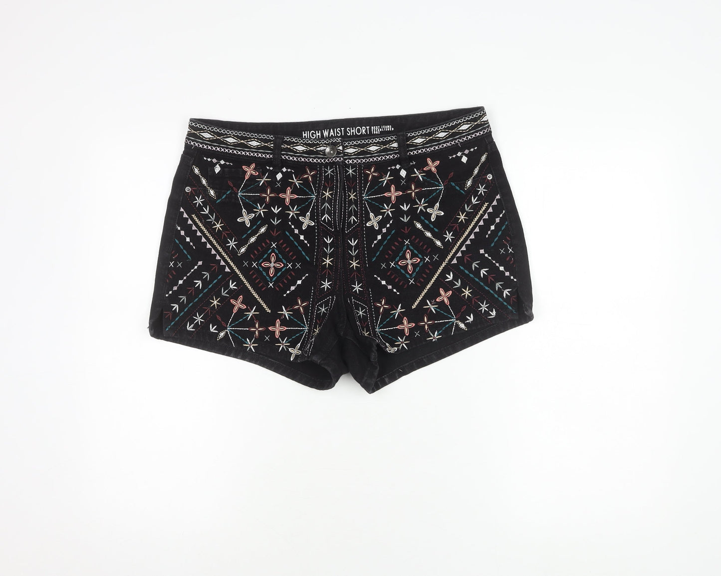 Next Women's Black Embroidered High Waist Shorts Sz 12