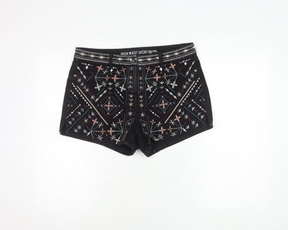 Next Women's Black Embroidered High Waist Shorts Sz 12