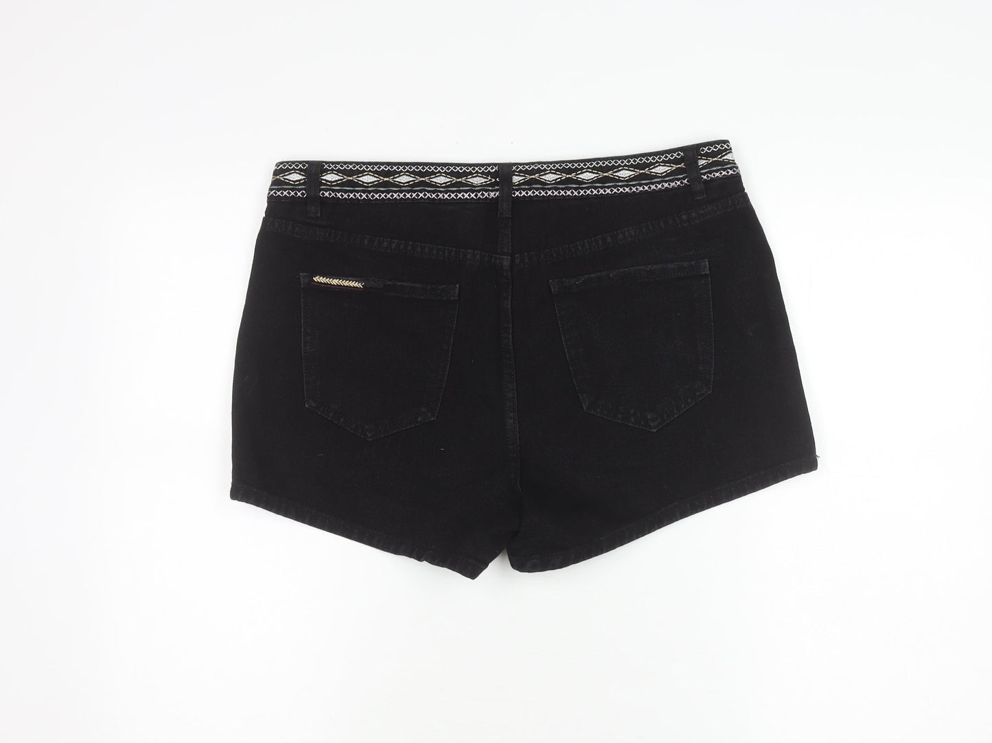 Next Women's Black Embroidered High Waist Shorts Sz 12