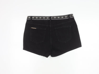 Next Women's Black Embroidered High Waist Shorts Sz 12