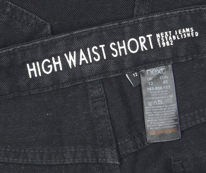 Next Women's Black Embroidered High Waist Shorts Sz 12