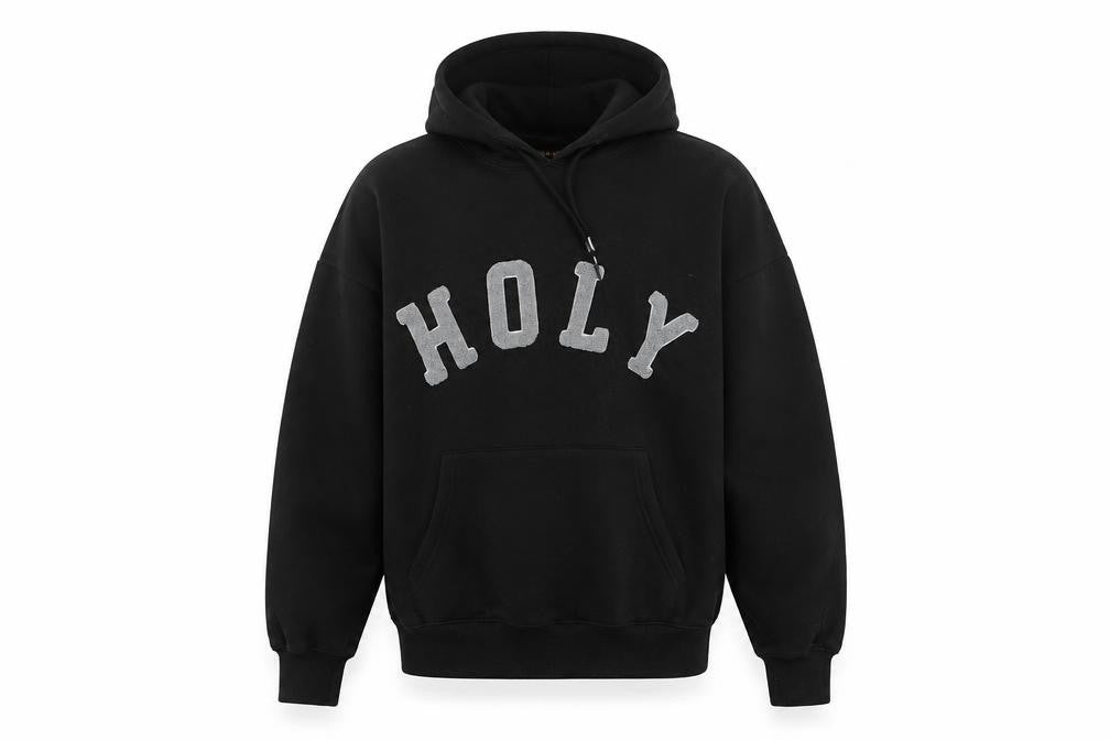 Front view of Rising Black Pullover Hoodie unisex s fleece logo