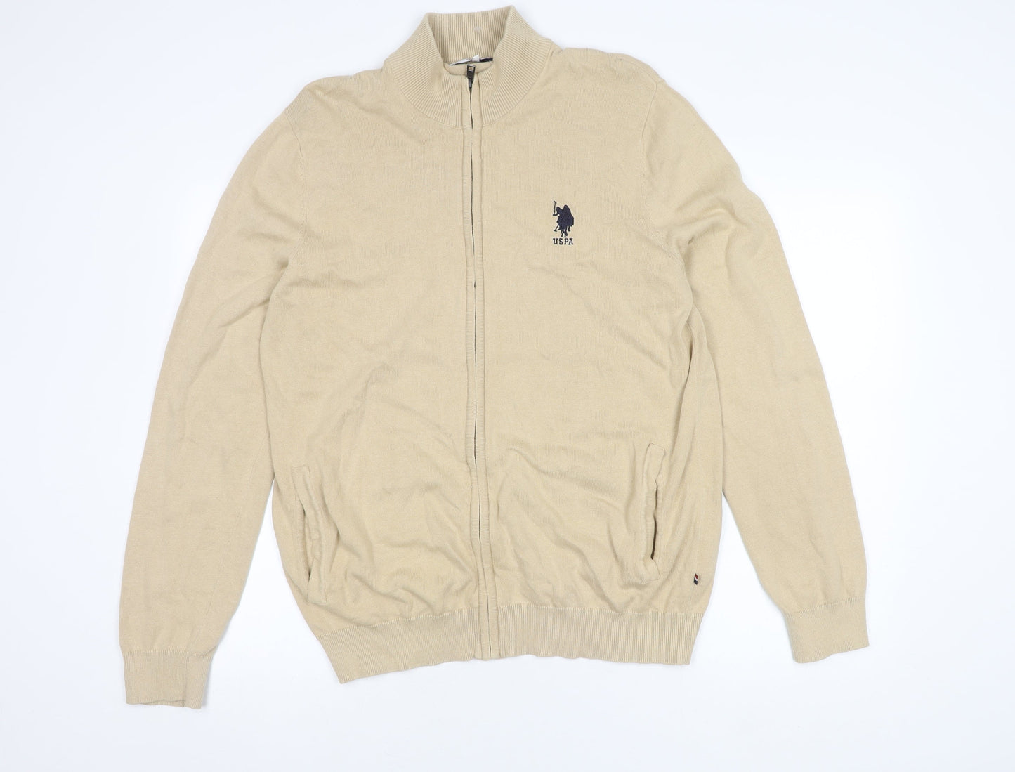 U.S. Polo Assn. Men's Beige Full Zip Jumper, Size L