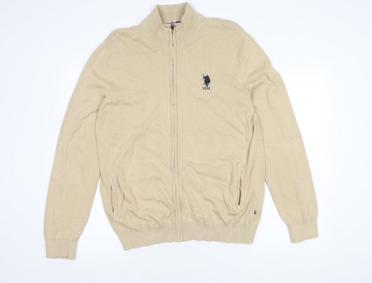 U.S. Polo Assn. Men's Beige Full Zip Jumper, Size L