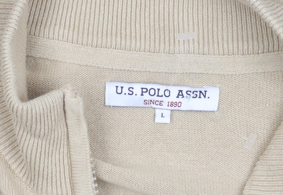 U.S. Polo Assn. Men's Beige Full Zip Jumper, Size L