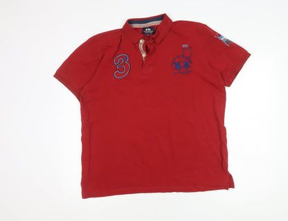 La Martina Men's Red XL Embroidered Polo Shirt