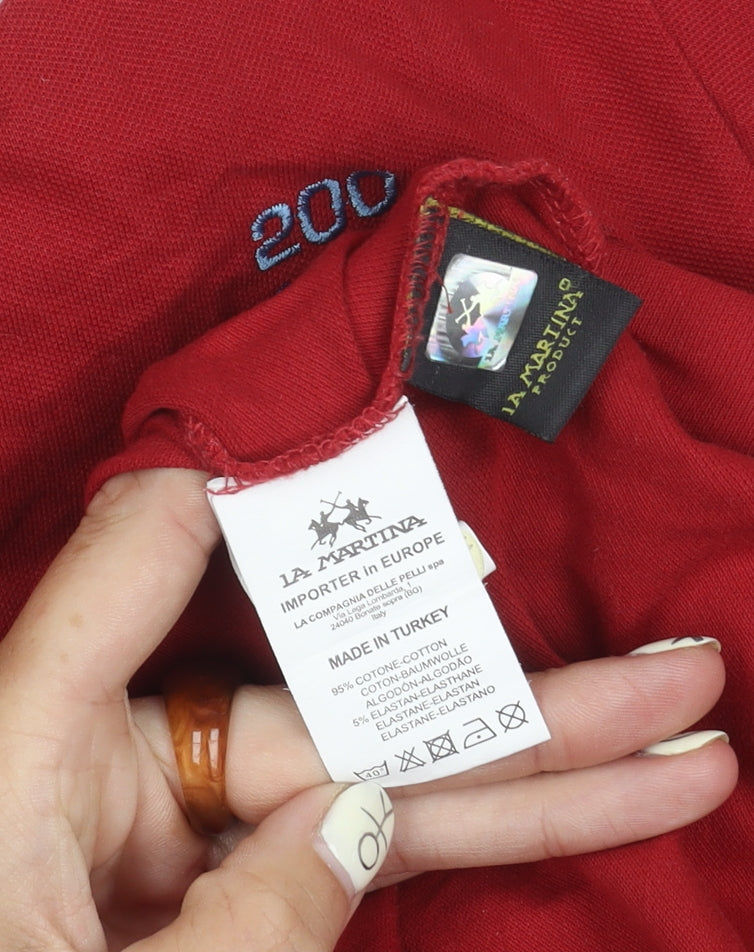 La Martina Men's Red XL Embroidered Polo Shirt