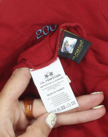 La Martina Men's Red XL Embroidered Polo Shirt