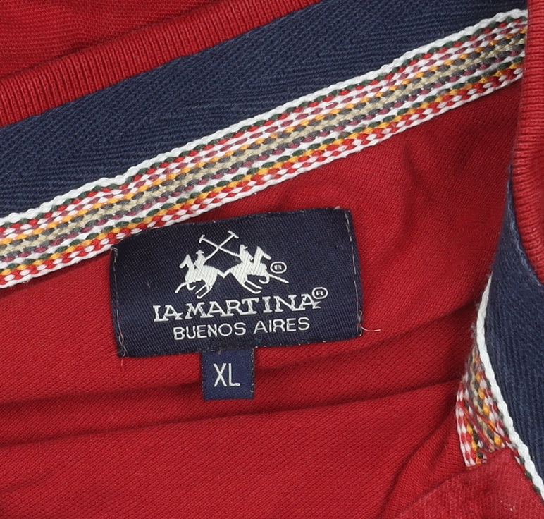 La Martina Men's Red XL Embroidered Polo Shirt