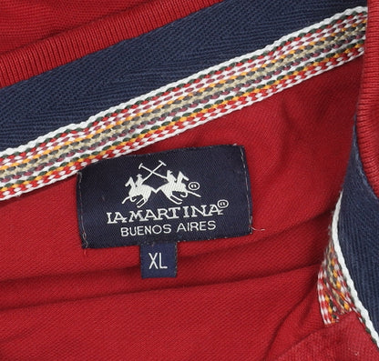 La Martina Men's Red XL Embroidered Polo Shirt