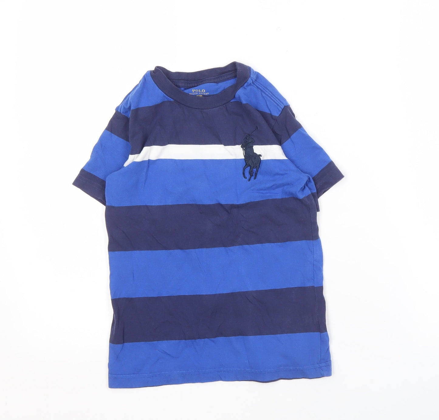 Ralph Lauren Boys Blue Striped T-Shirt Logo Casual