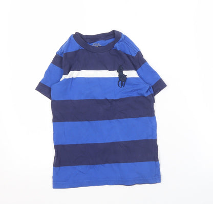 Ralph Lauren Boys Blue Striped T-Shirt Logo Casual