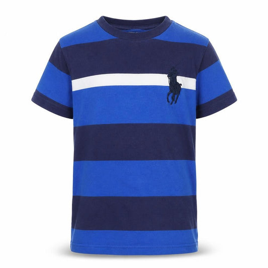 Ralph Lauren Boys Blue Striped T-Shirt Logo Casual