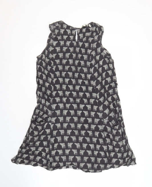 FatFace Women Black Animal Print Shift Dress Size 14