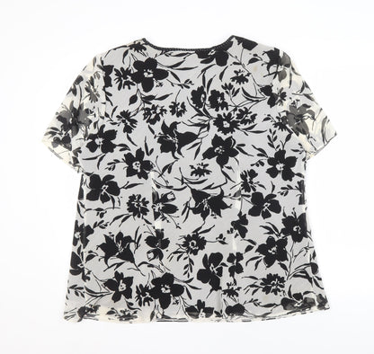 Ann Harvey Women's Black Floral Viscose Blouse, Size 16