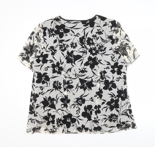 Ann Harvey Women's Black Floral Viscose Blouse, Size 16